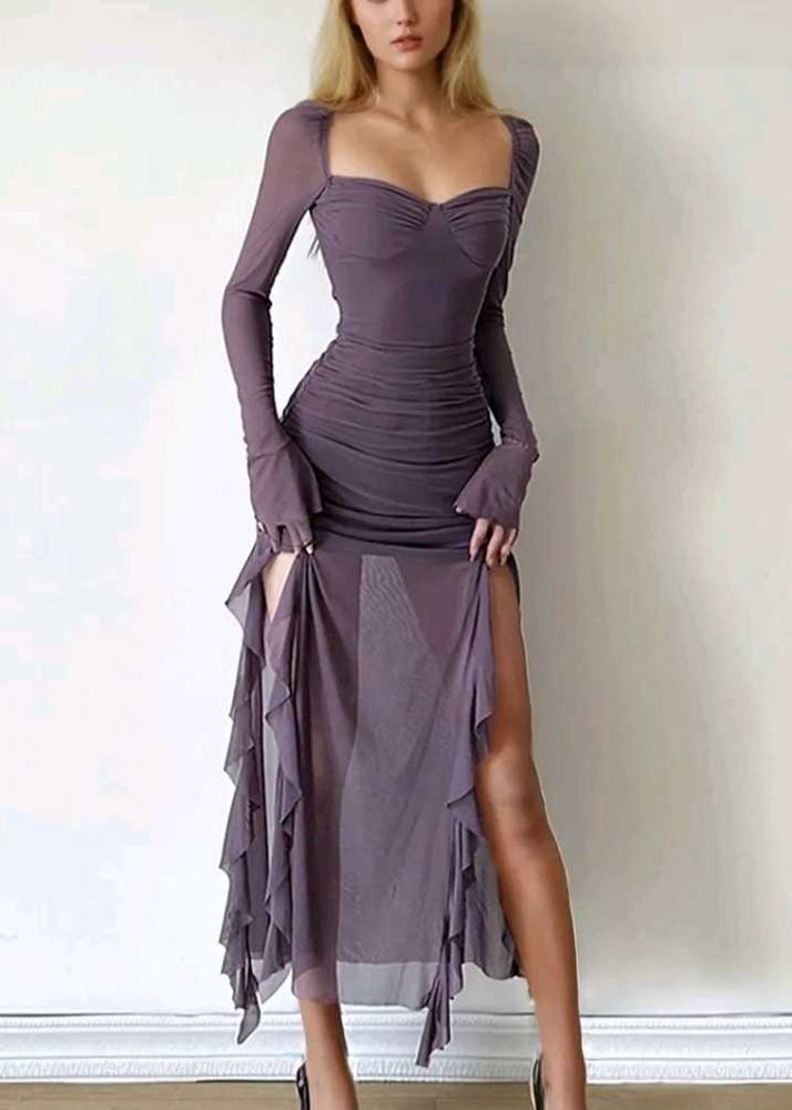 Elegant Purple Sheer Mesh Dress