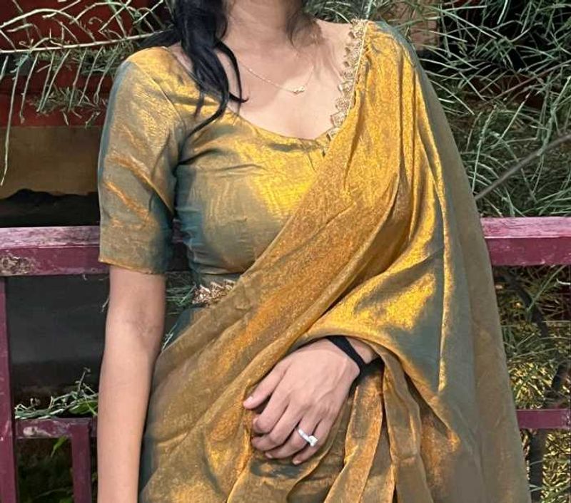 Mustard Yellow Saree with stiched blouse