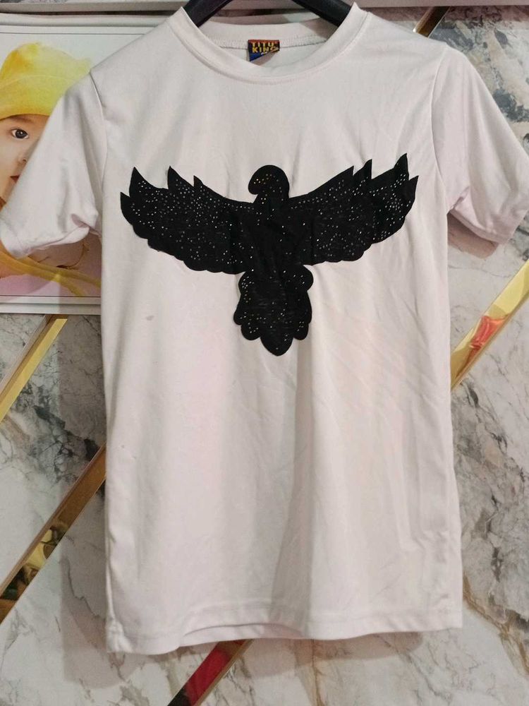 White T-Shirt with Black Eagle Print