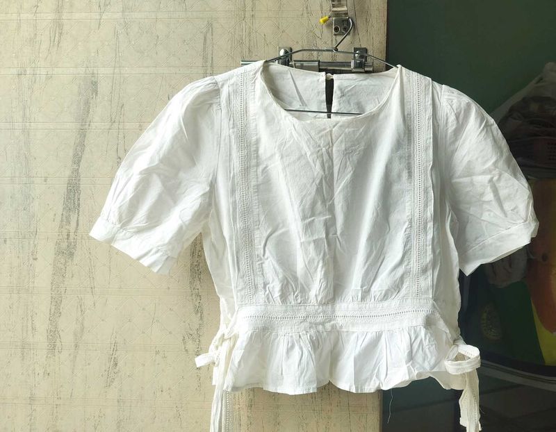 White Puff Sleeve Peplum Top