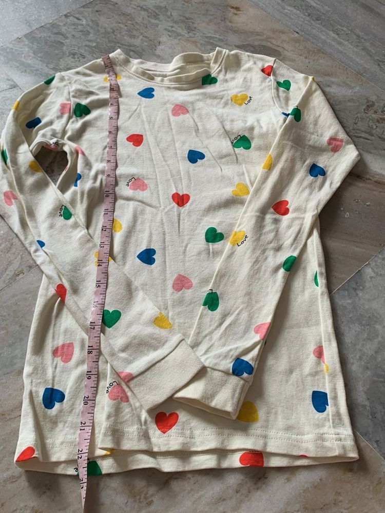 Cream Long Sleeve T-Shirt with Hearts