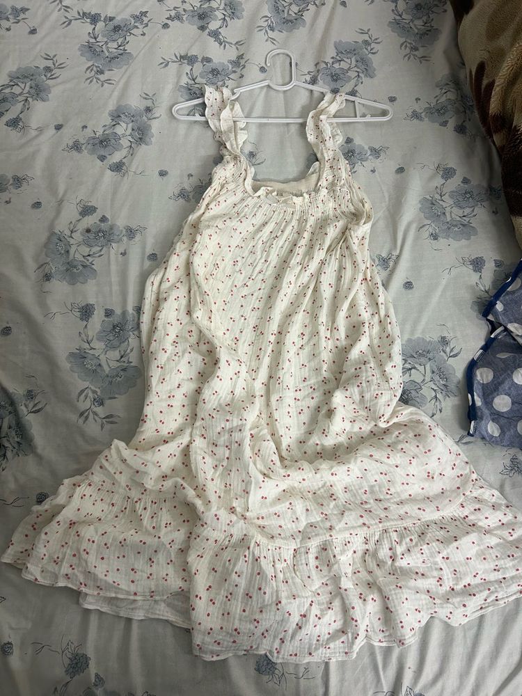 White cherry  print midi dress ( it si free size)