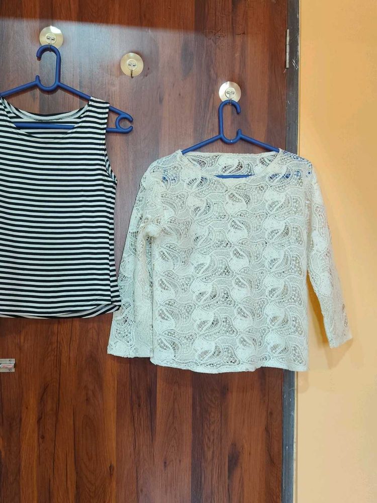 Sheer Lace Top &amp; Striped Tank Set