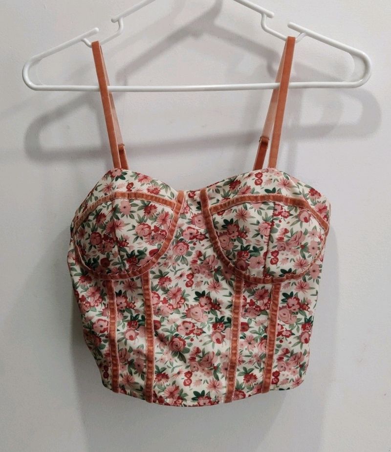 Padded Light Multicolored Crop Top For Women
