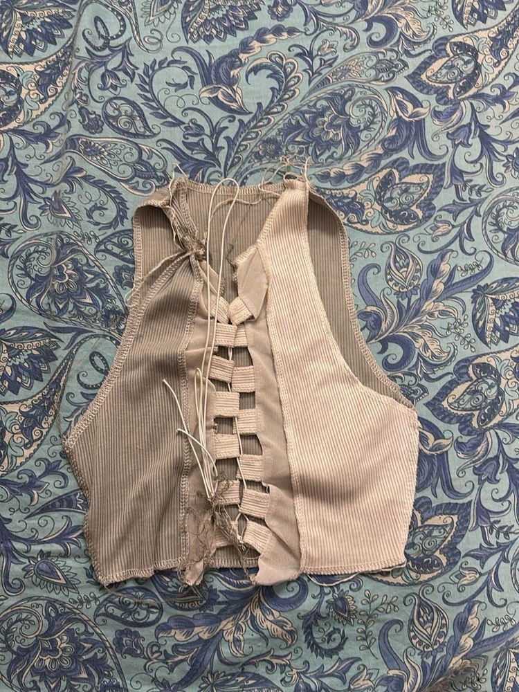 Unique Two-Tone Lace-Up Crop Top