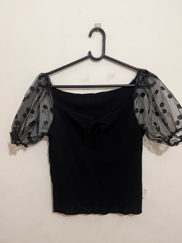 Black Polka Dot Sleeve Top
