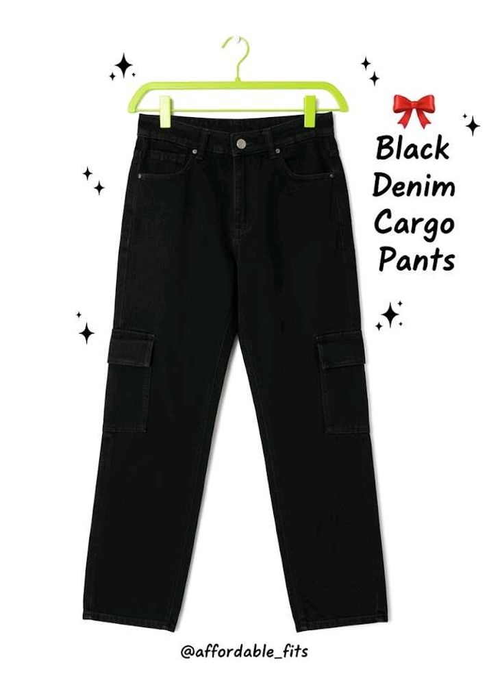 Black Denim Cargo Pants
