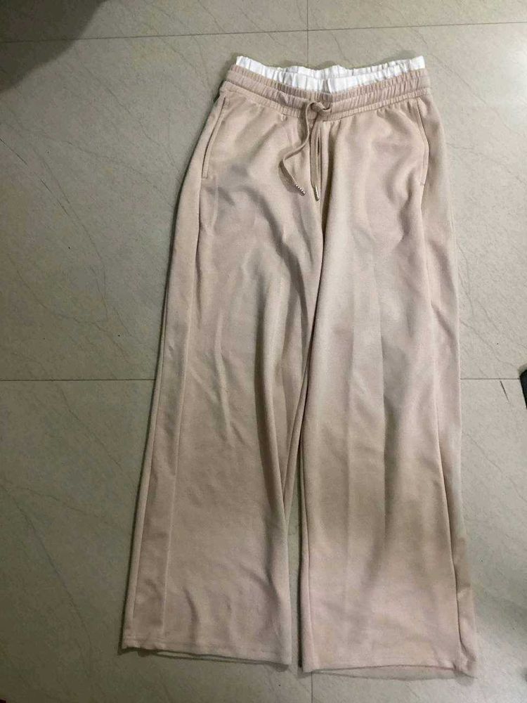 Casual Beige Wide Leg Sweatpants