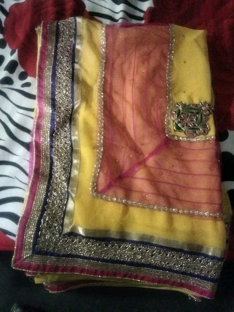 Yellow Embroidered Saree