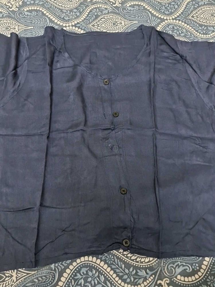 Navy Blue Button-Up Top