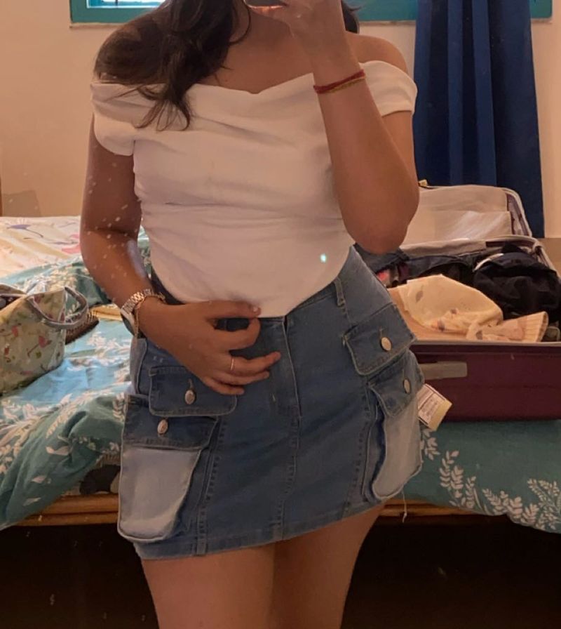y2k denim white washed skirt