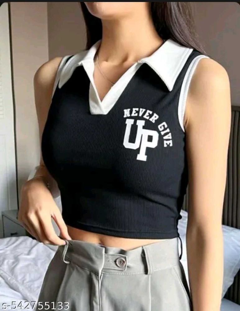 Stylish Sleeveless Collared Crop Top