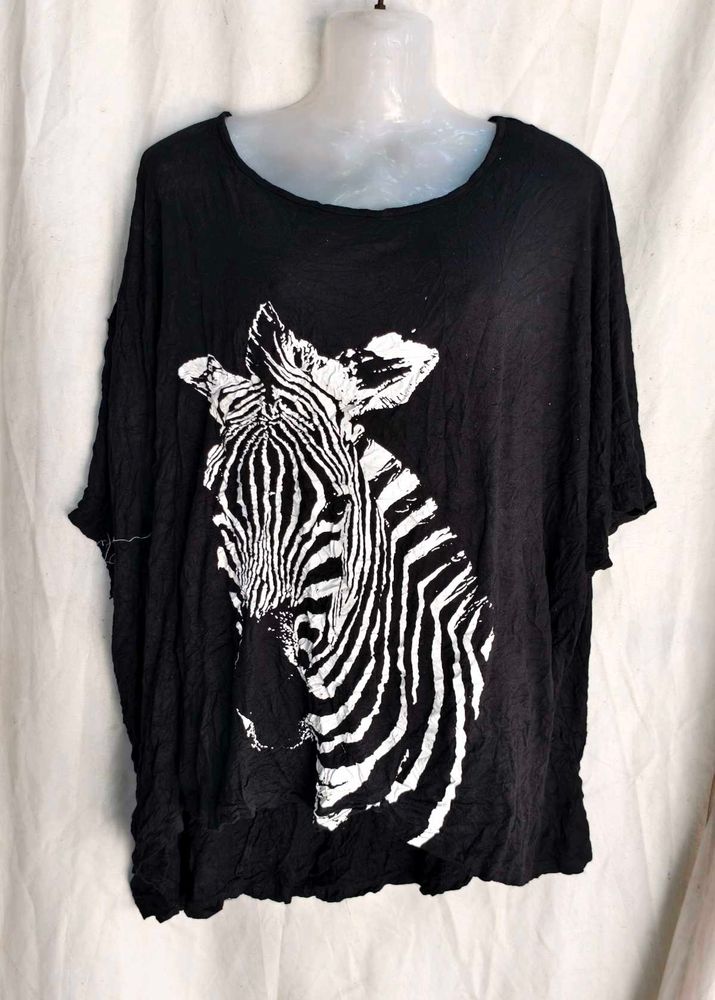Black Zebra Print Oversized T-Shirt