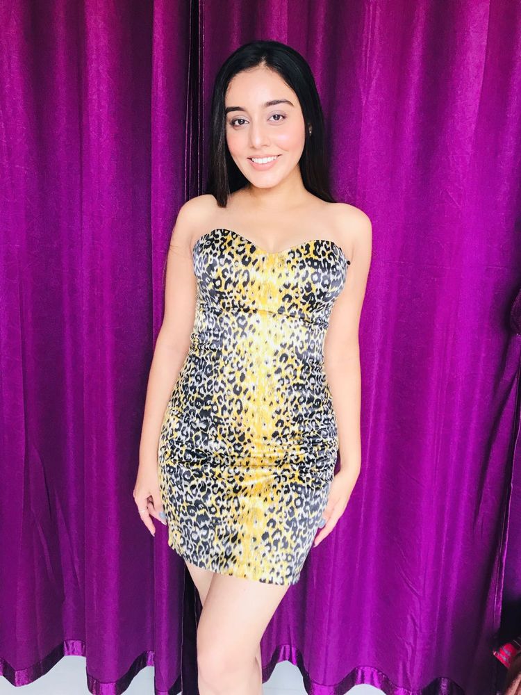 Leopard Print Strapless Mini Dress