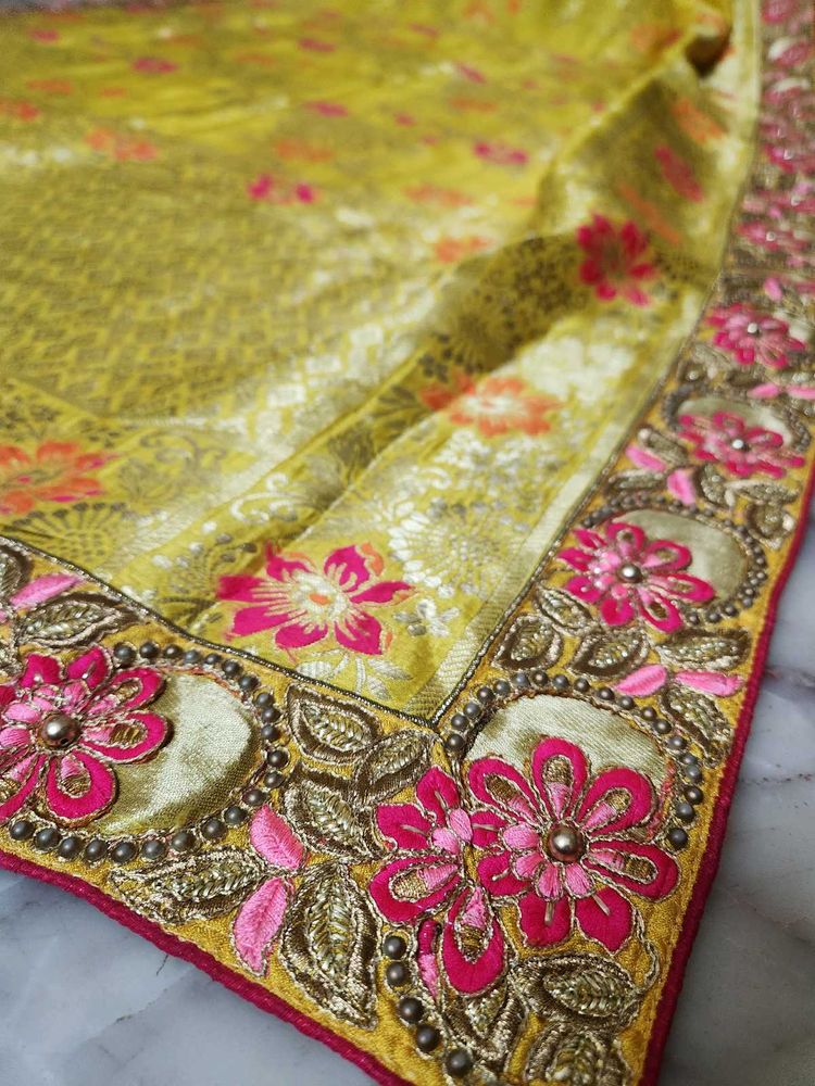 Embroidered Yellow  Saree with Blouse