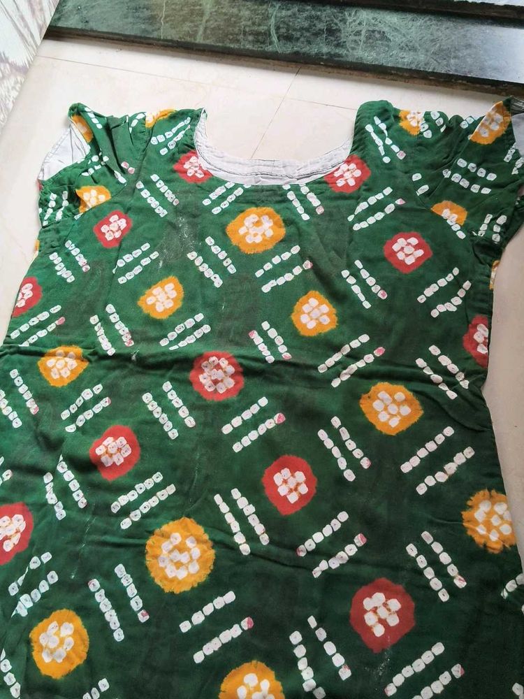 Green Bandhani Print kurti