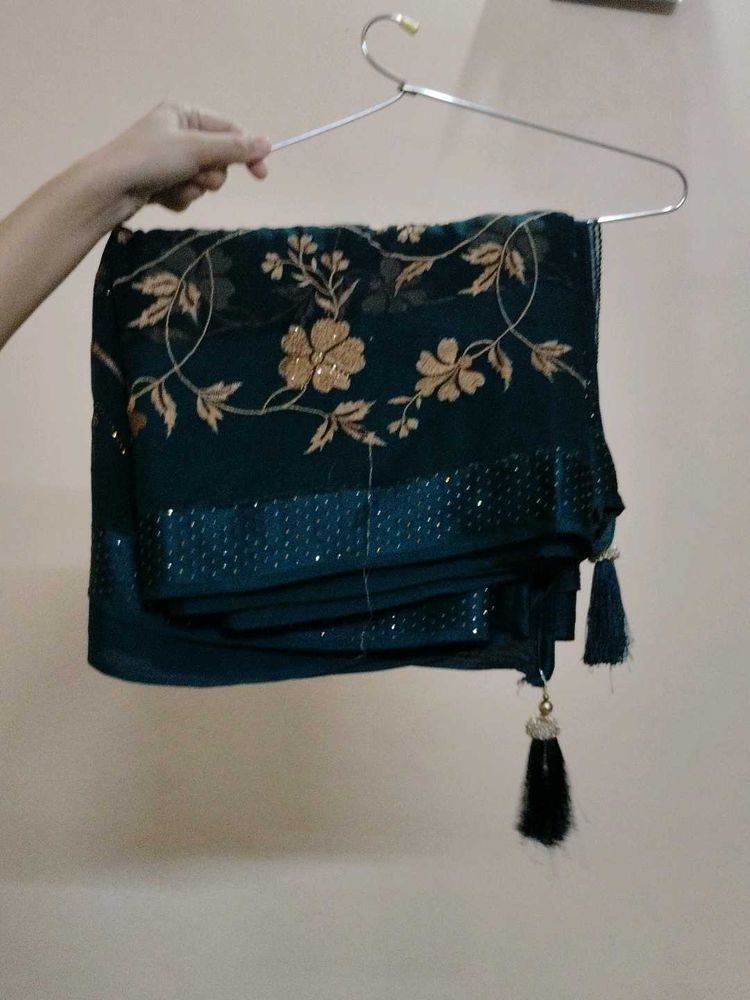 Elegant Dark Green Embroidered Saree