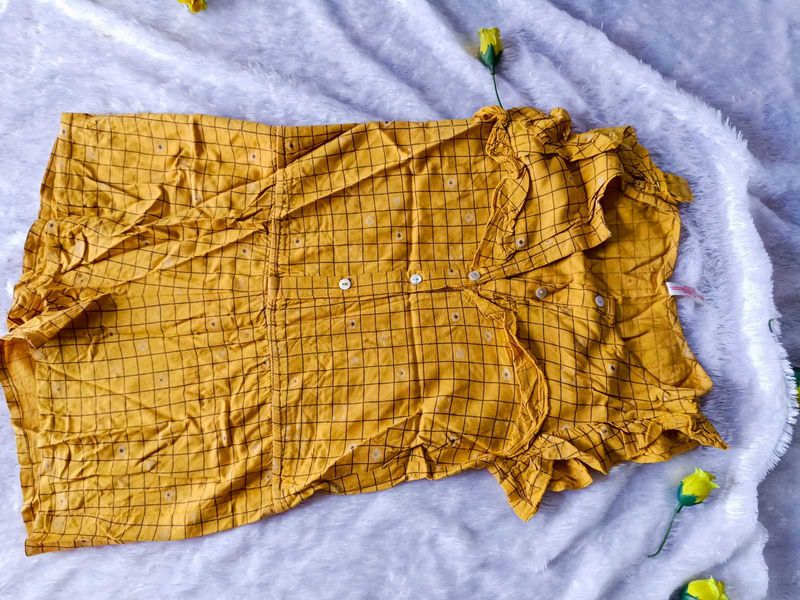 Girls Mustard Yellow Checked Jumpsuit | 6-8 Years