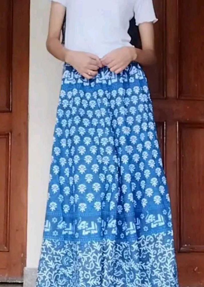 Bohemian Blue Floral Print Maxi Skirt