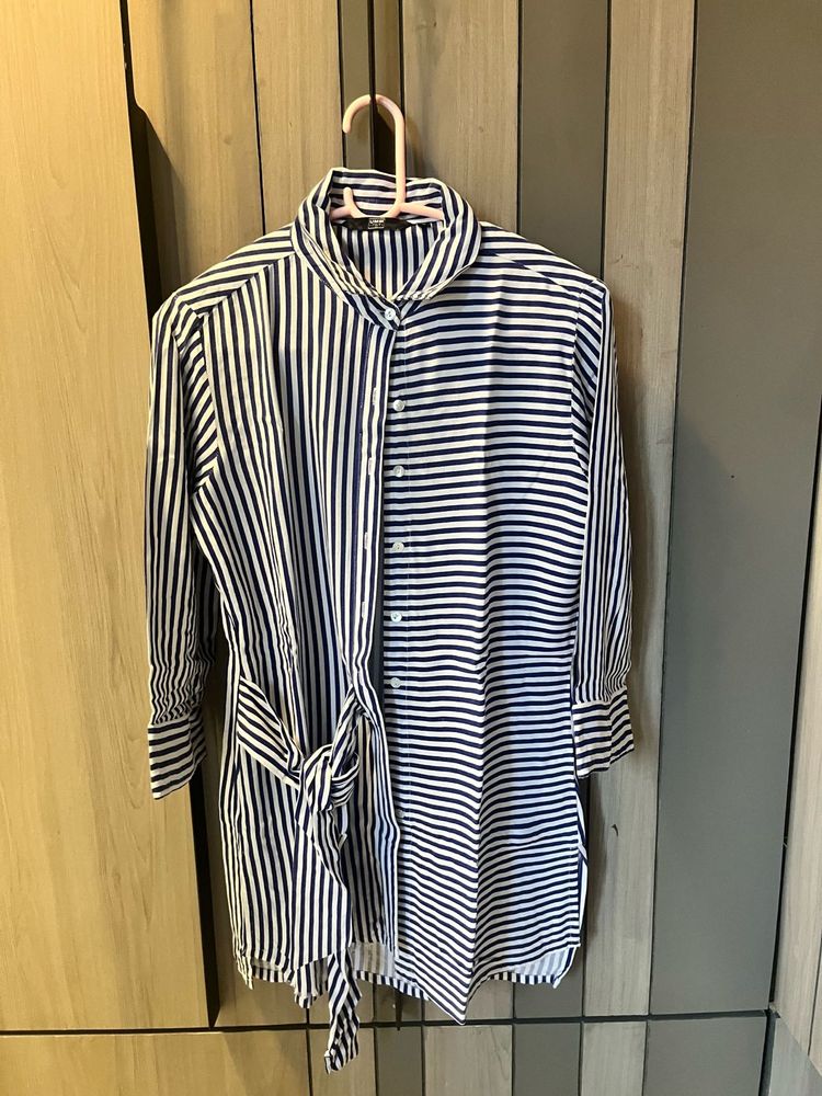 Blue Asymmetrical Striped Shirt