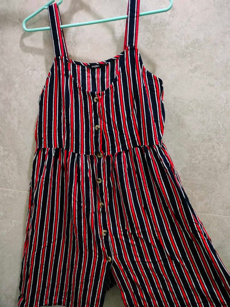 Striped Button-Front Jumpsuit