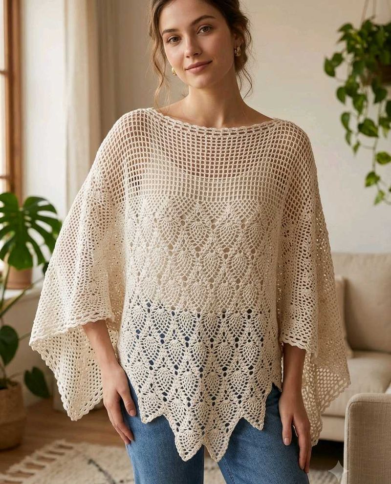 Authentic MANGO Handmade Crochet Knit Poncho Top