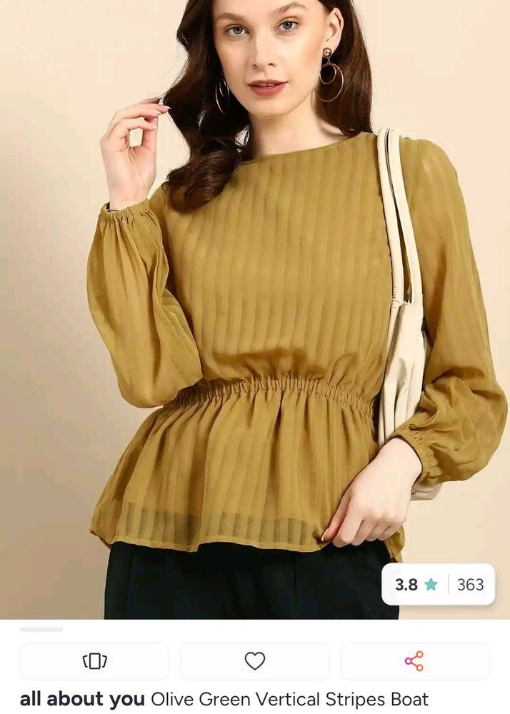 Stylish Olive Green Striped Top