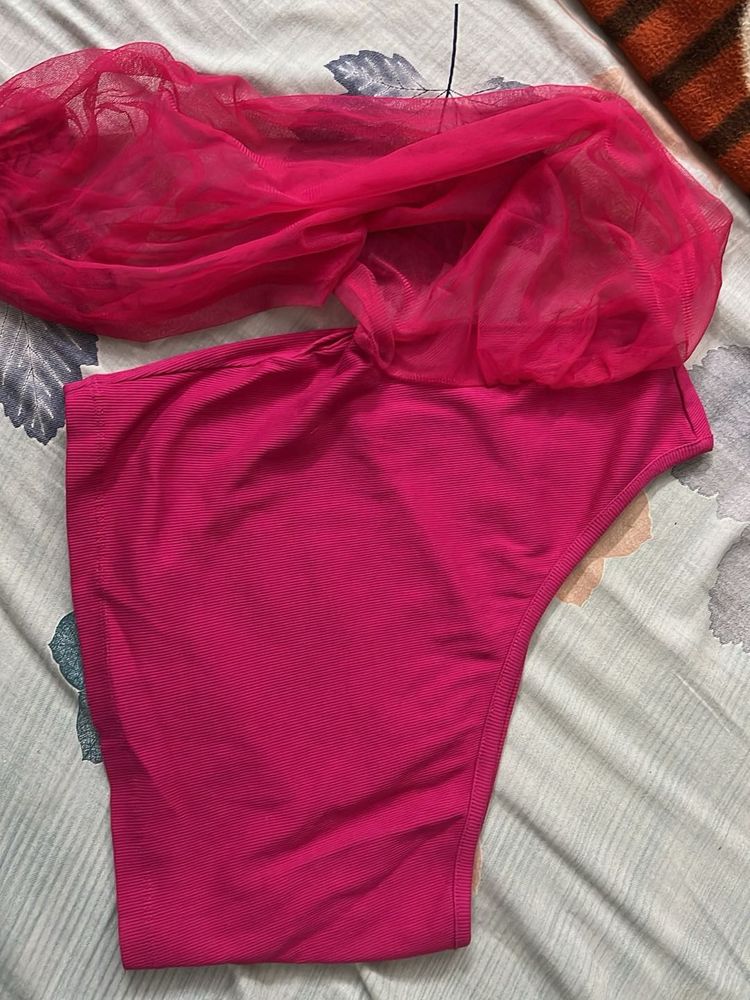 Pink one shoulder crop top