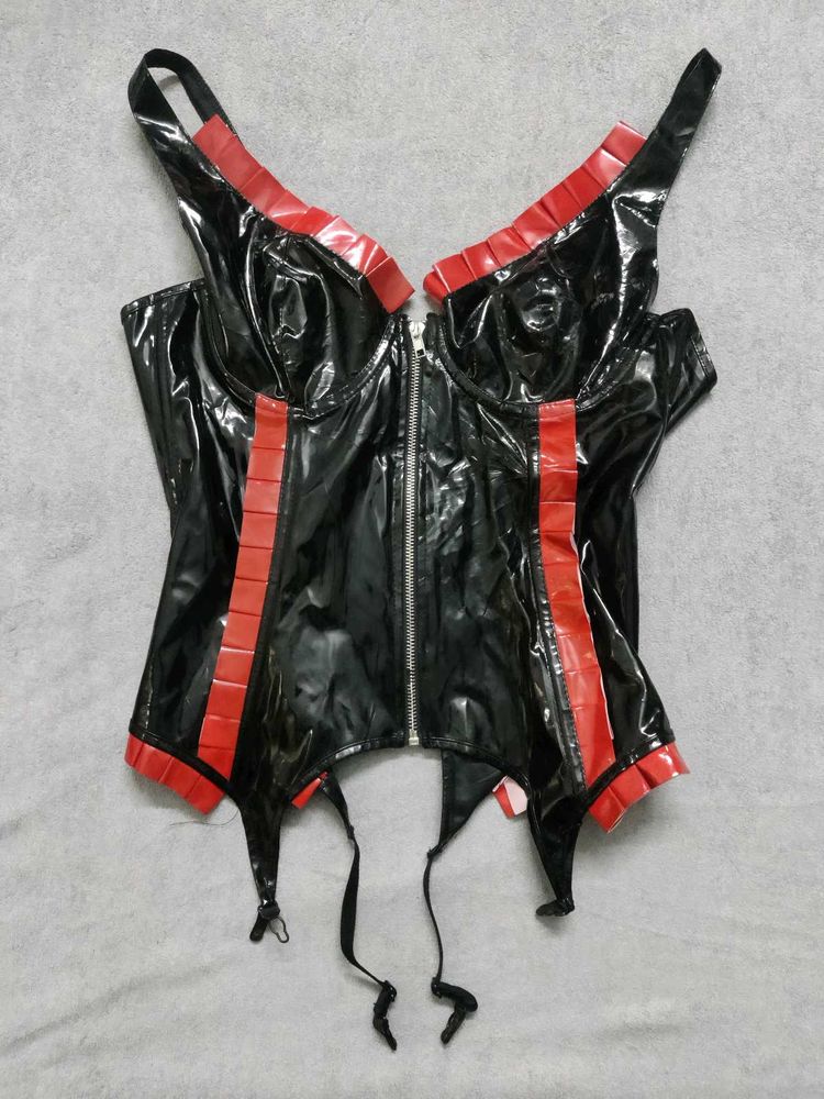 Black And Red Trim Vinyl Corset