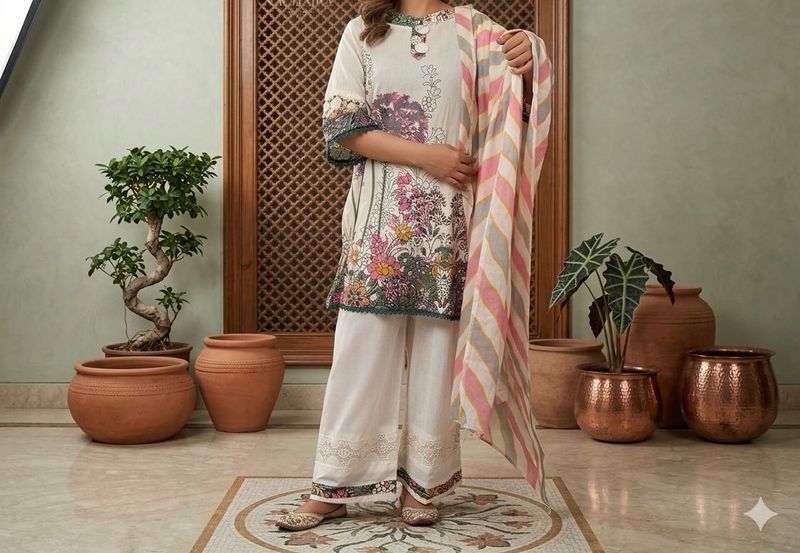 Elegant Floral Kurta Set with Dupatta