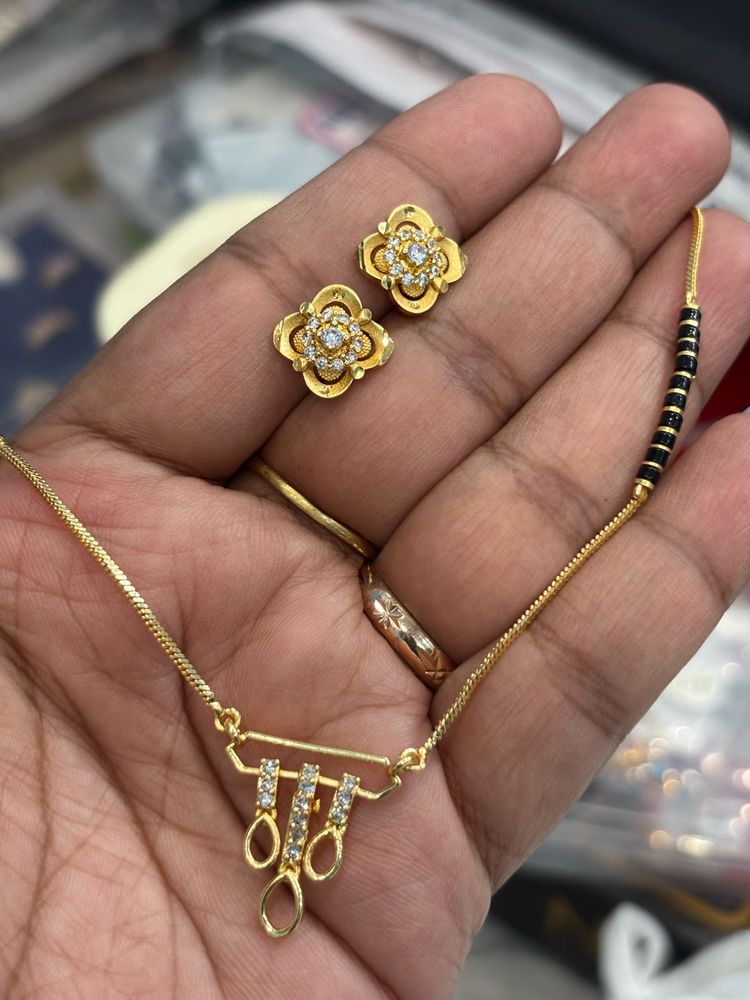 Gold Mangalsutra and Earring Set