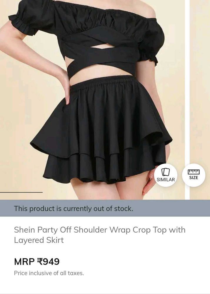 Black Off-Shoulder Crop Top &amp; Skirt Set