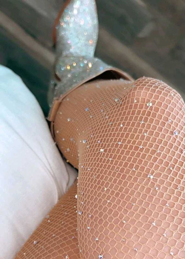 Rhinestone white fishnet Stocking