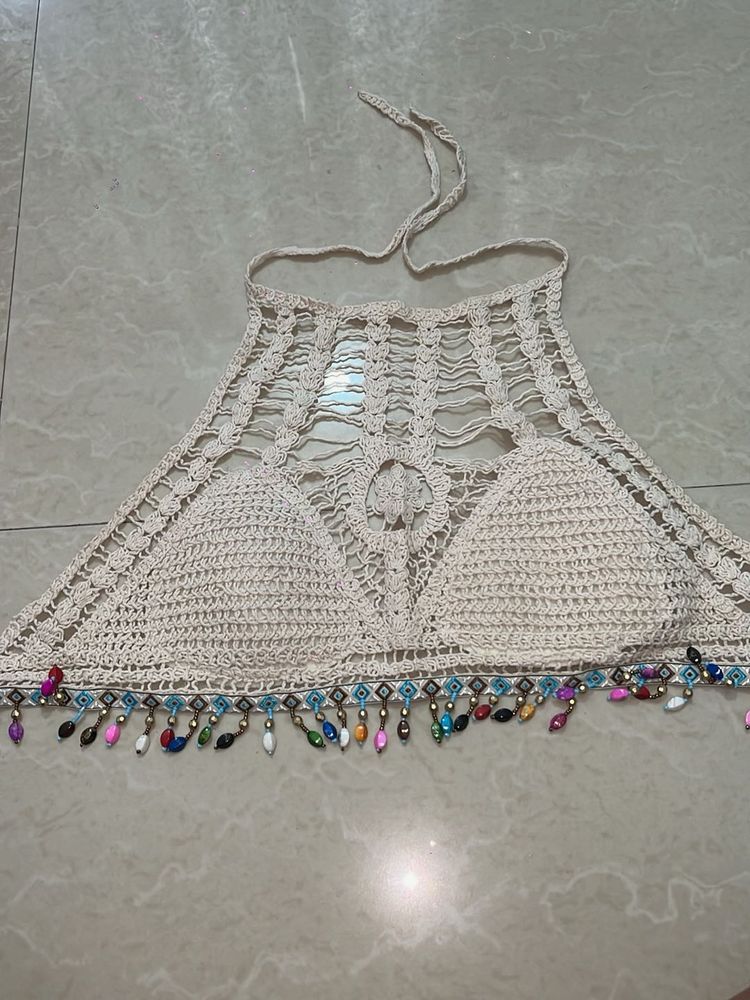 Boho Crochet Bikini Top with Beads