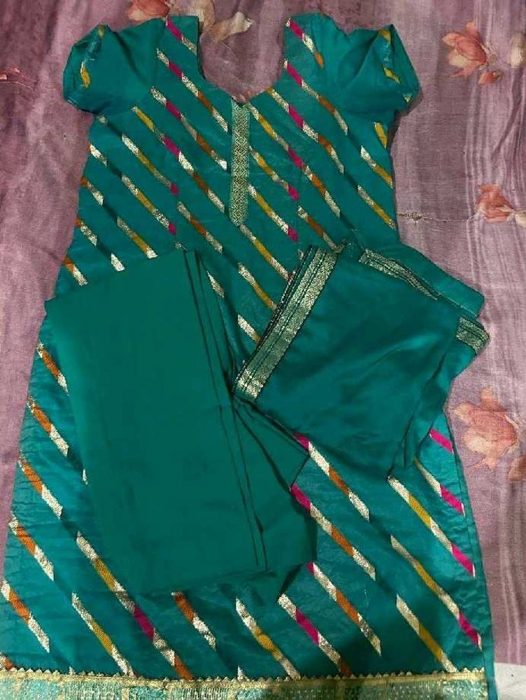 Beautiful Teal Kurta Set with Striped Design