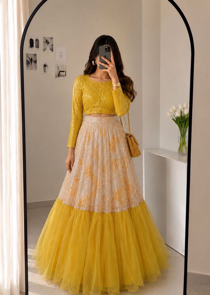 Yellow Sequin Lehenga Choli Set 😯