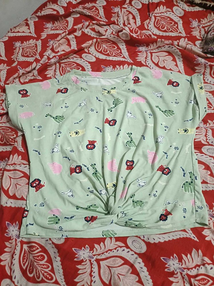Cartoon Print Twist-Knot T-Shirt