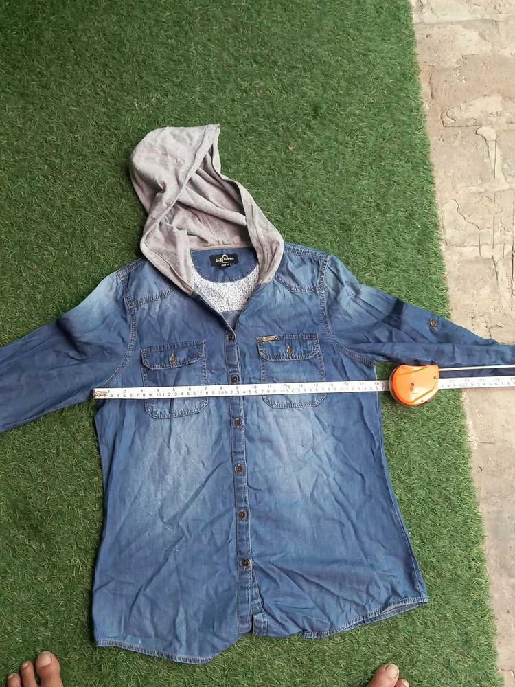 Denim Hooded Shirt for Women