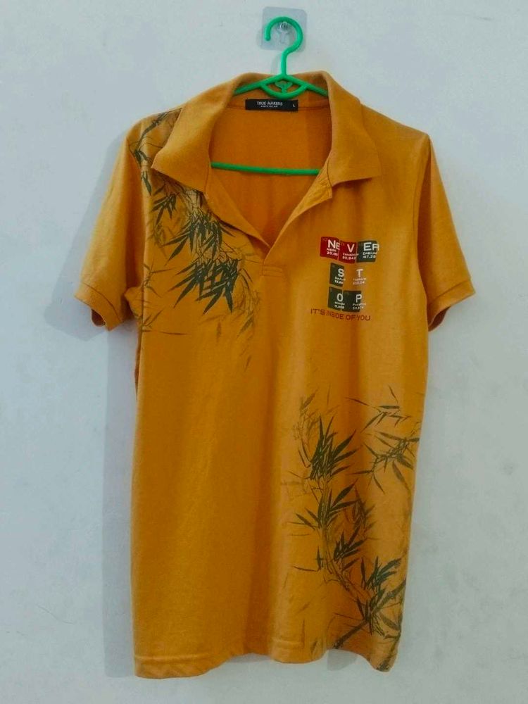 Men's Orange Bamboo Print Polo Shirt