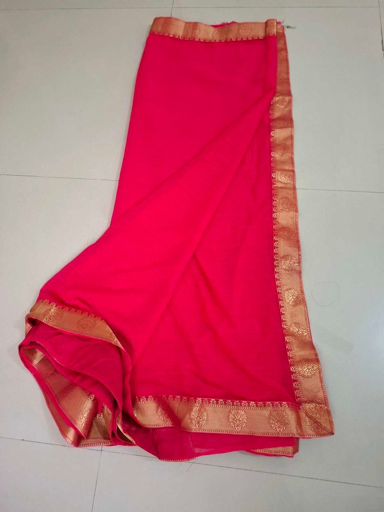 Elegant Pink Saree with Golden Border