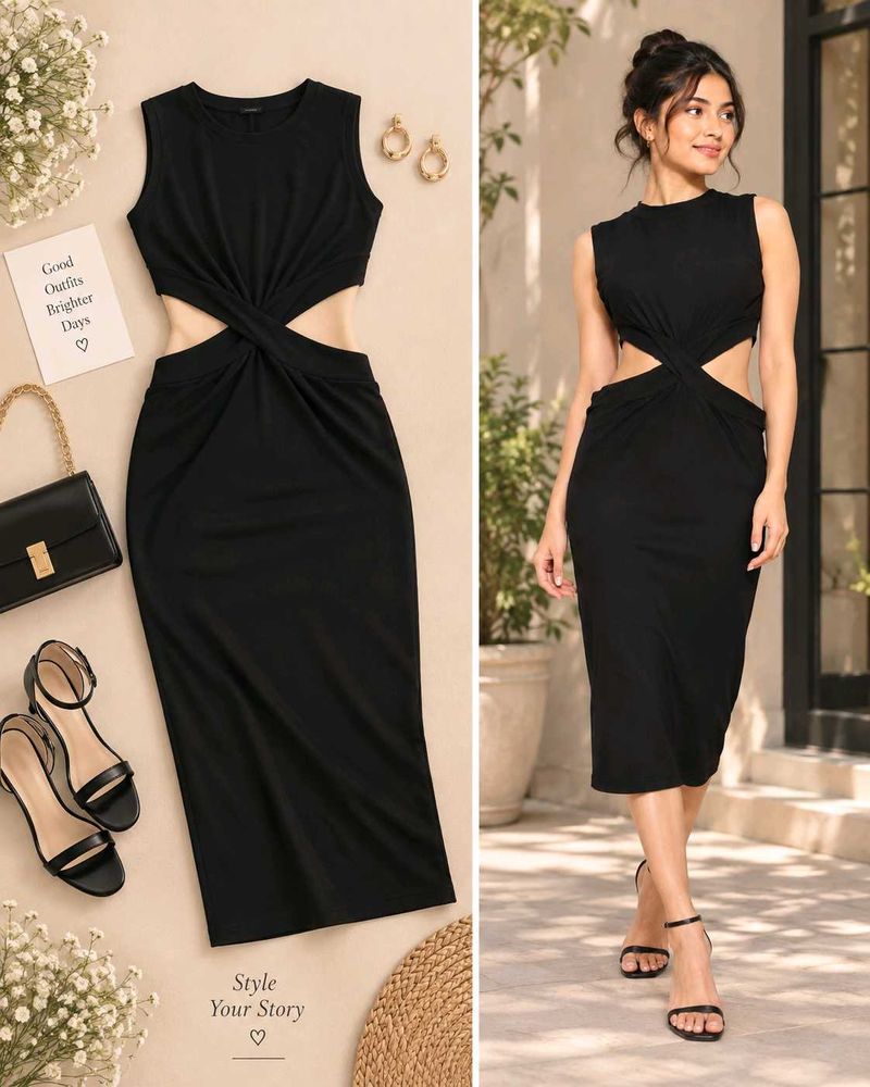 🔥BUY 1, GET 1 FREE🔥Black Cut-Out Midi Dress