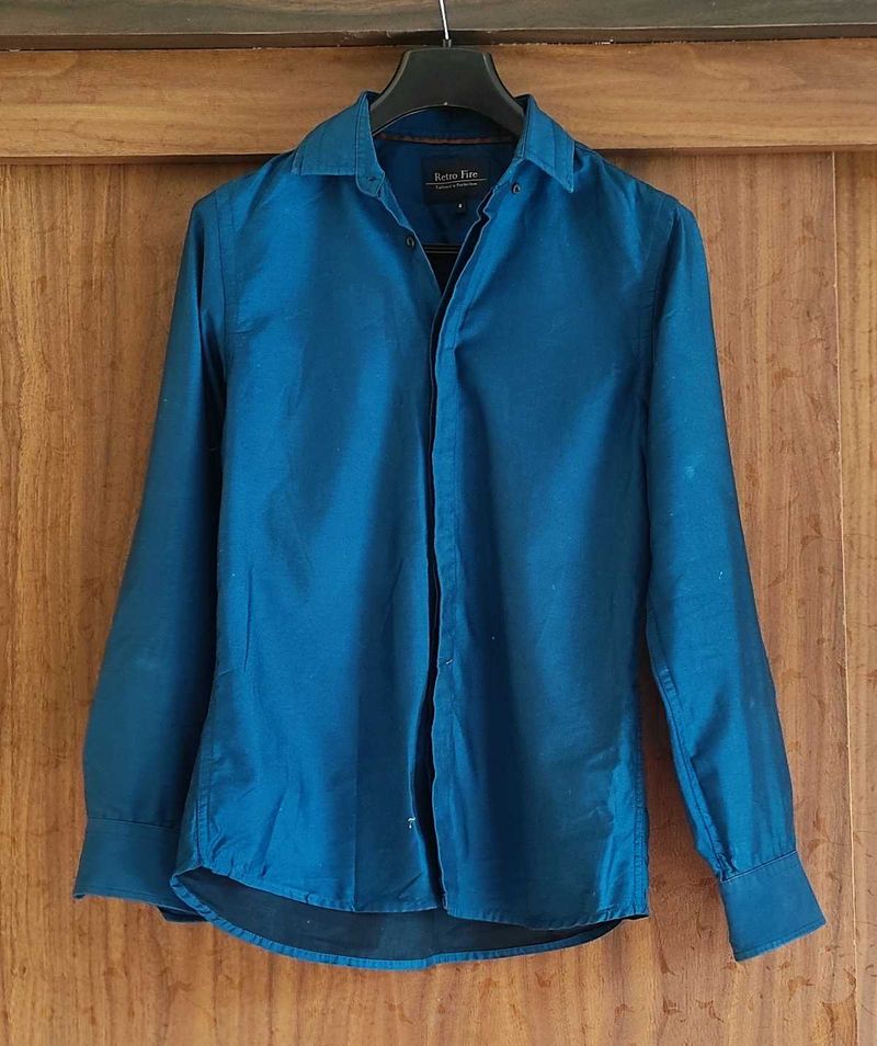 Men's Blue Cotton Casual Shirt
