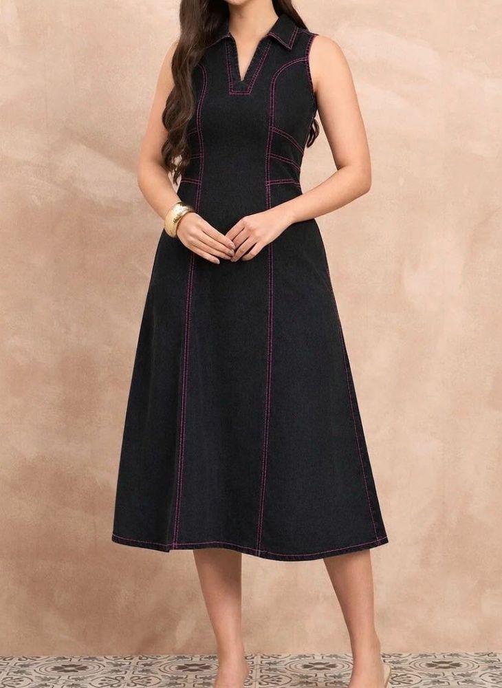 40 inch Stylish Dark Wash Denim Dress