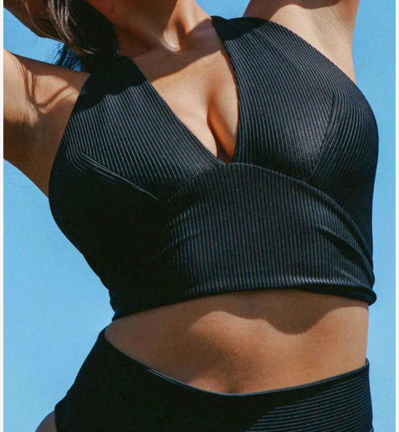 Black Ribbed Halter Bikini set