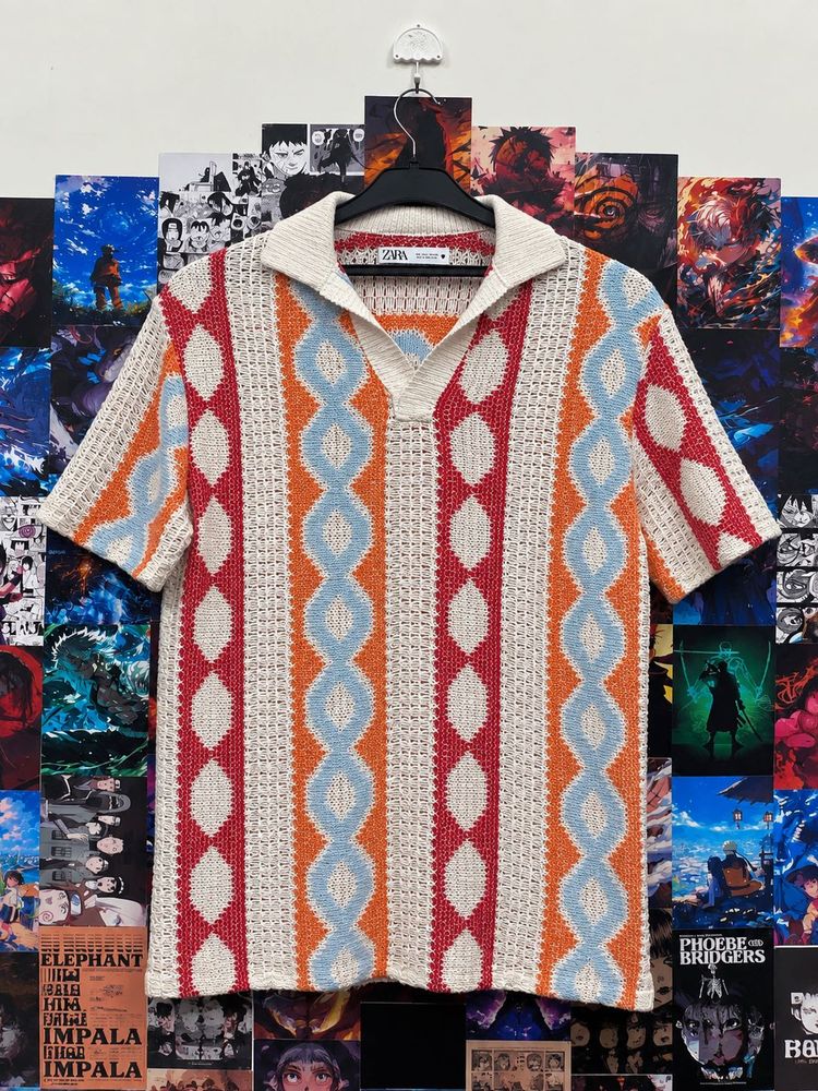 Retro Pattern Knit Polo Shirt