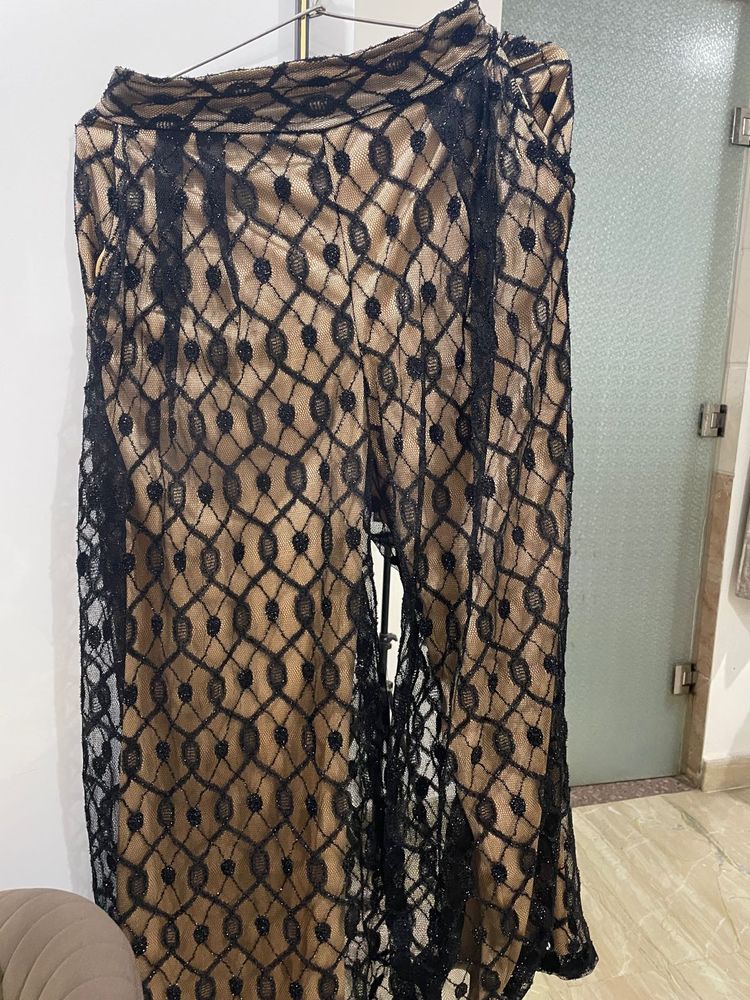 Elegant Black Lace Overlay Pants