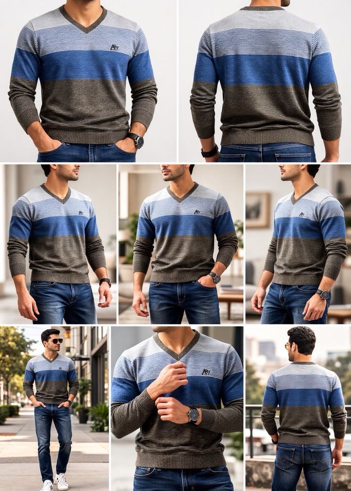 Aeropostale Striped V-Neck Knit Sweater Cum Sweats