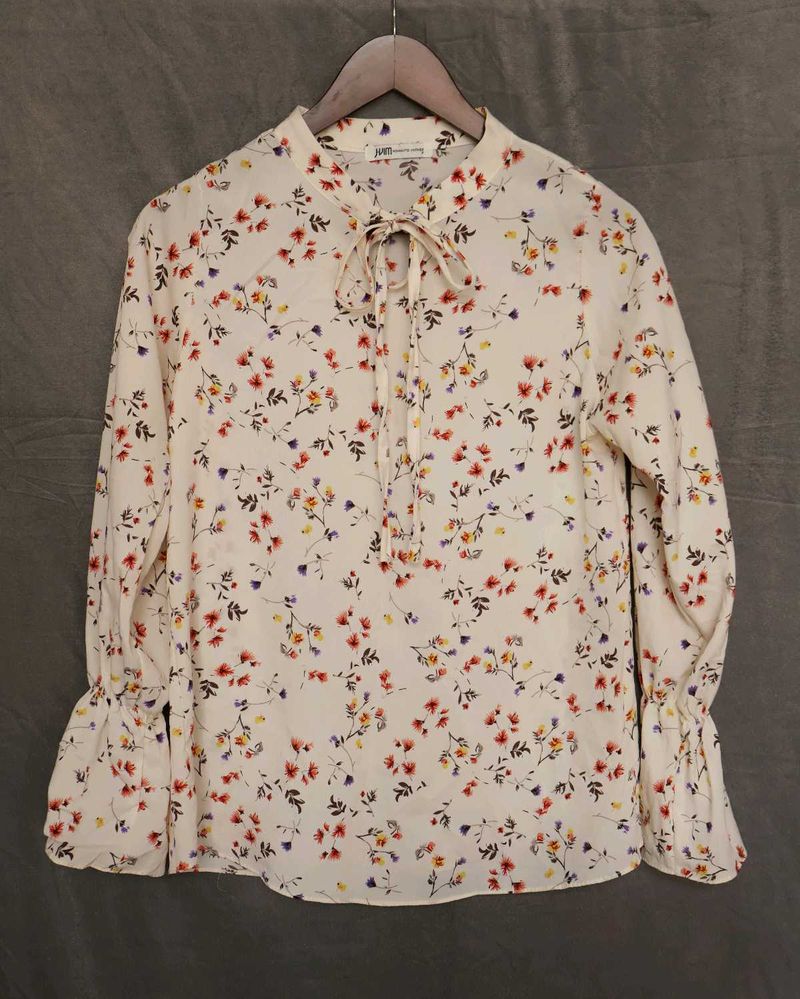 Floral Print Tie Neck Blouse