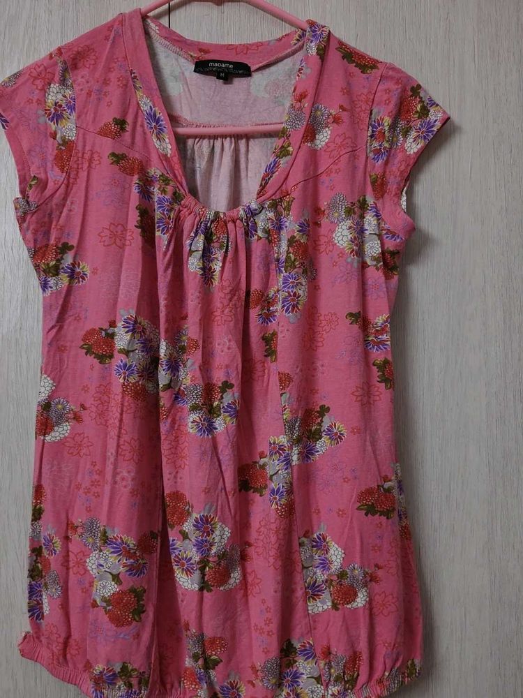 Pink Floral V-Neck Top