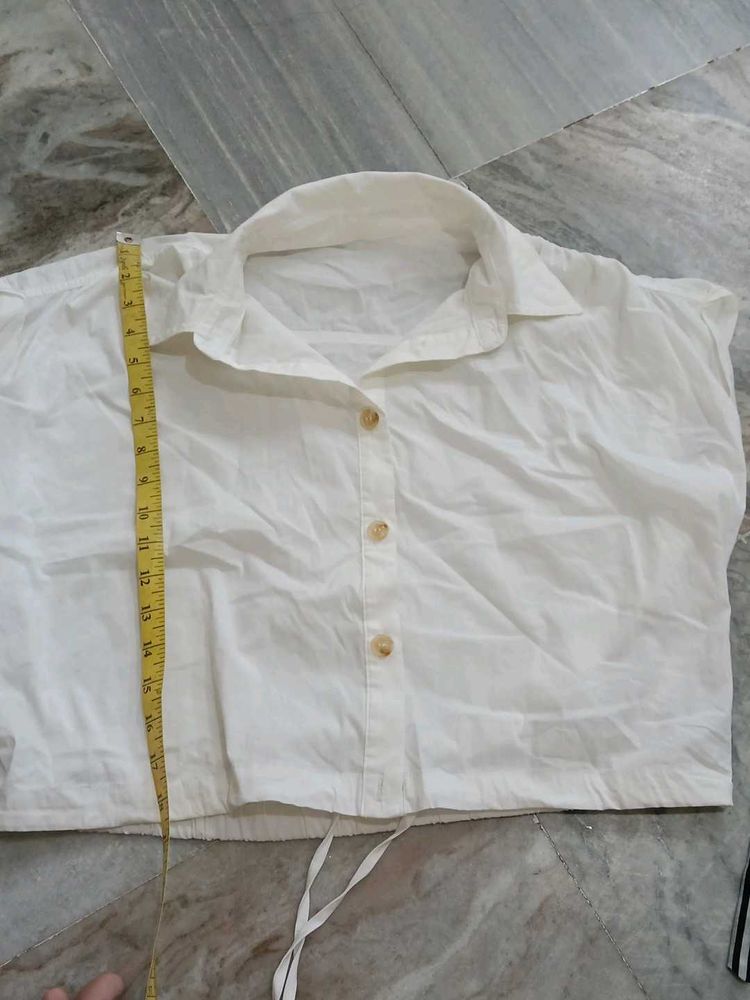 White Cropped Shirt with Tie Detail
